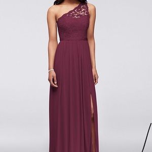 David’s Bridal one shoulder lace bridesmaid dress